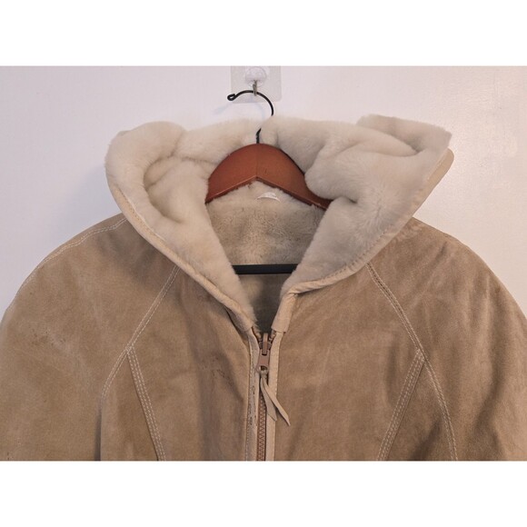 VTG Winlet‎ Leather Coat Jacket  Womens M Faux Fur Lined Tan 80s Suede Leather - Picture 2 of 14